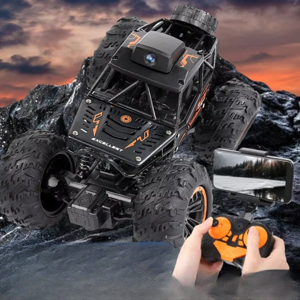 Crawler Cross Country RC Car with 720p HD Camera – 1:18 Scale Off-Road Monster Truck (Black)
