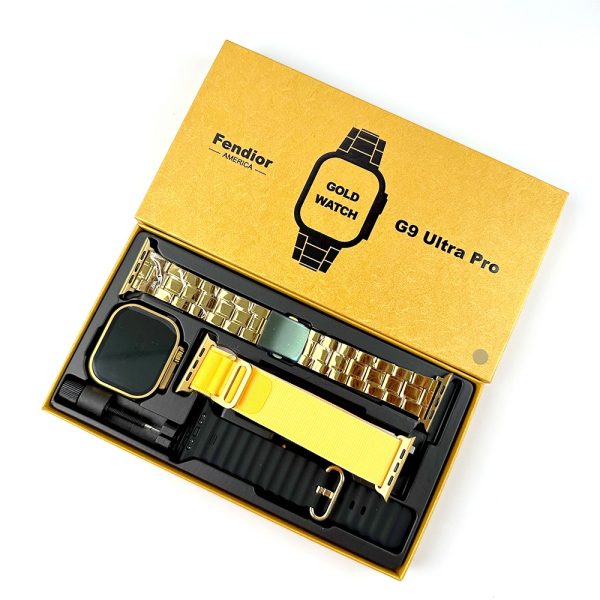 G9 Ultra Pro Smart Watch (Golden Edition) – Premium Smartwatch with 3 Interchangeable Straps