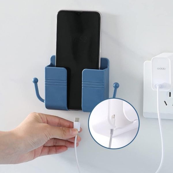 Wall Mount Phone Holder & Remote Control Stand with Hooks – Space-Saving Organizer for Bed, Kitchen, Living Room & Office (Random Color)